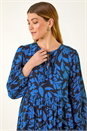 Blue Floral Print Tie Front Smock Dress, Image 4 of 5