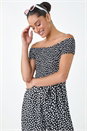Black Polka Dot Shirred Stretch Bardot Jumpsuit, Image 5 of 5
