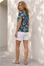 Green Floral Gathered V-Neck Top, Image 3 of 4