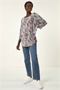 Grey Leaf Puff Print Stretch Top , Image 2 of 5