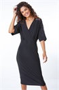 Black Lace Trim Wrap Midi Dress, Image 2 of 6