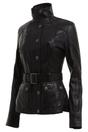 Black Womens Leather Military Biker Jacket, Image 2 of 3