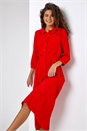 Red Textured Midi Shirt Dress, Image 1 of 5