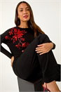 Black Sparkly Floral Knitted Jumper, Image 1 of 5