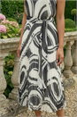 White Petite Print Tie Waist Pleated Dress, Image 4 of 4