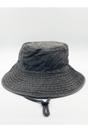 Dark Grey Grey Distressed Denim Safari Bucket Hat with Toggle Adjuster, Image 1 of 3