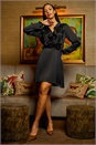 Black Satin V-Neck Ruffle Dress, Image 6 of 6