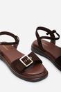 Dark Brown Coastal Front Buckle Flatform Suede Sandal, Image 5 of 6