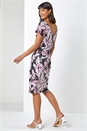 Black Leaf Print Ruched Lace Shift Dress, Image 3 of 4