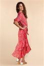 Red Ditsy Floral Frill Hem Midi Dress, Image 1 of 5