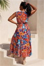 Red Curve Postcard Print V-Neck Maxi Dress, Image 3 of 4