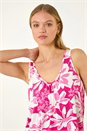 PINK Floral Print Stretch Vest Top, Image 4 of 5