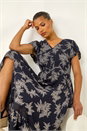 Navy Leaf Print V-Neck Maxi Dress, Image 1 of 5