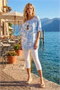 Light Blue  Leaf Print Necklace Detail Tunic Top, Image 2 of 3