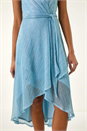Blue Shimmer Plisse Wrap Dress, Image 5 of 5