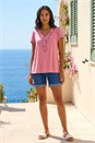 Pink Ruffle Front Stretch Top, Image 2 of 4
