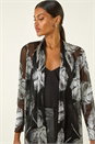 Silver Foil Leaf Print Plisse Kimono, Image 4 of 5