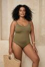 Khaki Ring Detail Scoop Neck Classic Swimsuit, Image 1 of 3