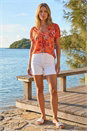 Orange Floral Print Pleat Front Top, Image 2 of 4