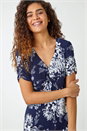 Navy  Floral Print Frill Hem Dress, Image 4 of 5