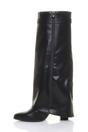 Black AJVANI Black High Block Heel Pointed Toe Fold Over Knee Boots, Image 3 of 4