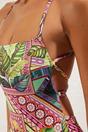 Multi Tropical Print Halterneck Fitted Swimsuit with Square Neck, Image 3 of 4