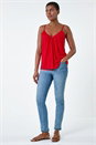 Red Gathered V-Neck Stretch Vest Top, Image 2 of 5