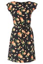 Black Orange Print Frill Sleeve Shift Dress, Image 5 of 5