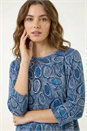 Blue Abstract Printed Raglan Top, Image 2 of 5