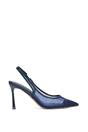 Navy XY LONDON Navy 'Caroline' Pointed Toe Mesh Slingback Court Shoe Heels, Image 1 of 5