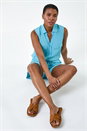 Light Blue Button Through Utility Playsuit, Image 1 of 5