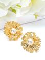 Gold Sunburst Pearl Stud Earrings, Image 3 of 3