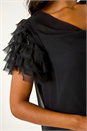 Black Cowl Neck Shoulder Sequin Frill Top, Image 5 of 5