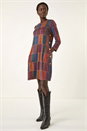 Red Patchwork Button Swing Dress, Image 1 of 5