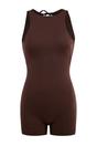 Brown High Neck Sleeveless Fitted Swim Playsuit, Image 3 of 3