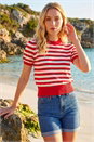 Red Stripe Pointelle Knit Top, Image 2 of 4