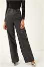 Black Coated Stretch Waist Wide Leg Jeans, Image 5 of 7