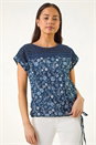 Navy  Petite Floral Embroidered Top , Image 4 of 5