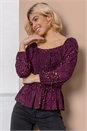 Plum Shirred Peplum Animal Top , Image 1 of 5
