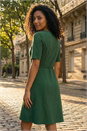 Green Belted Fit & Flare Dress, Image 3 of 4
