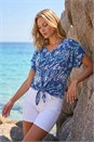 Blue Textured Print Tie Hem Top, Image 1 of 4