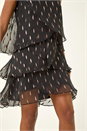 Black Shimmer Foil Print Tiered Dress, Image 6 of 6