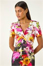 Ivory  Floral Print Twist V-Neck Stretch Dress, Image 4 of 5