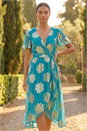 Blue Jacquard Midi Wrap Dress, Image 2 of 4