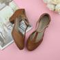 Tan Mid Heel Comfort T-Bar Brogue Heels, Image 4 of 6