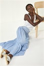 Blue Shirred Tiered A-Line Skirt, Image 2 of 5