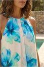 Turquoise Petite Floral Halter Neck Midi Dress , Image 4 of 4