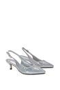 Silver XY LONDON Silver Slingback Court Shoes Pointed Kitten Heels With Crystal Details, Image 3 of 6
