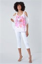 Ivory Floral Print Cold Shoulder Overlay Top, Image 1 of 5