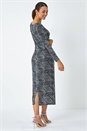 Silver Geometric Glitter Print Midi Stretch Dress, Image 3 of 5